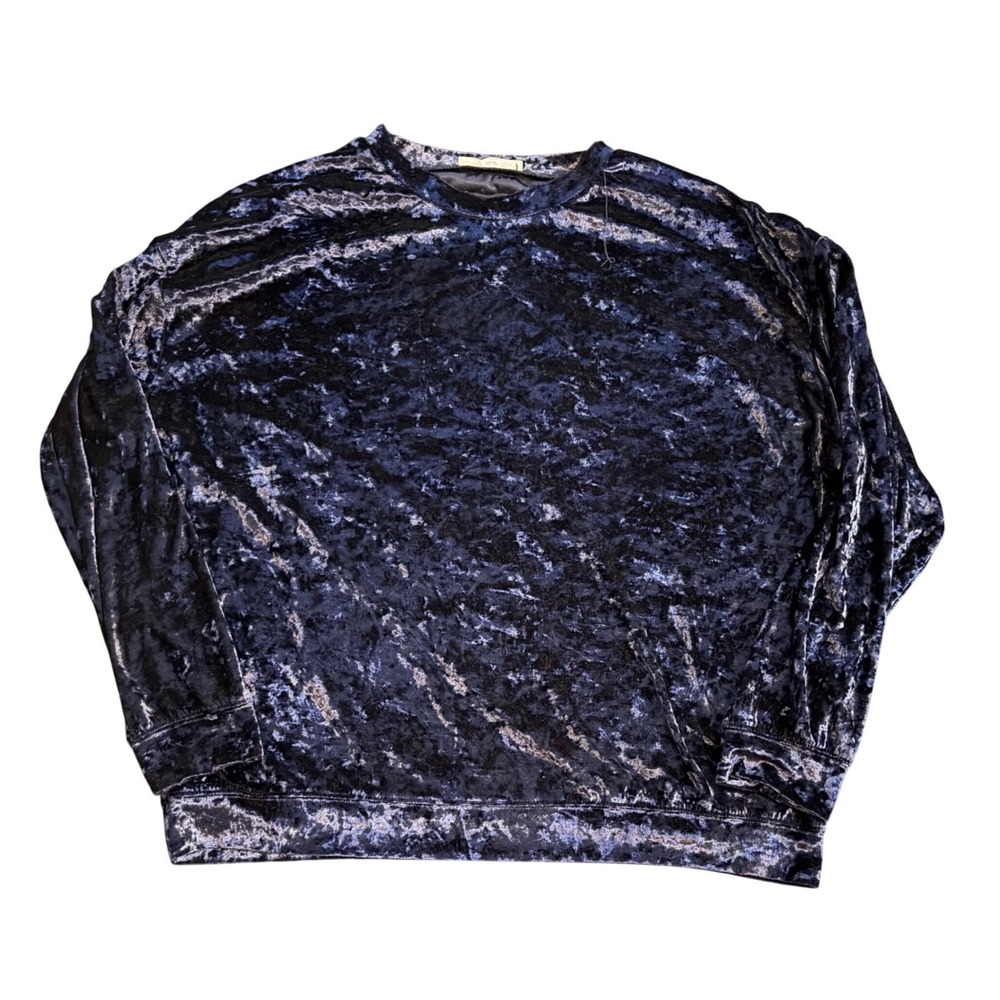 R. Vivimos Crushed Velvet Sweatshirt Womens XL Navy Blue Long Sleeve Pullover